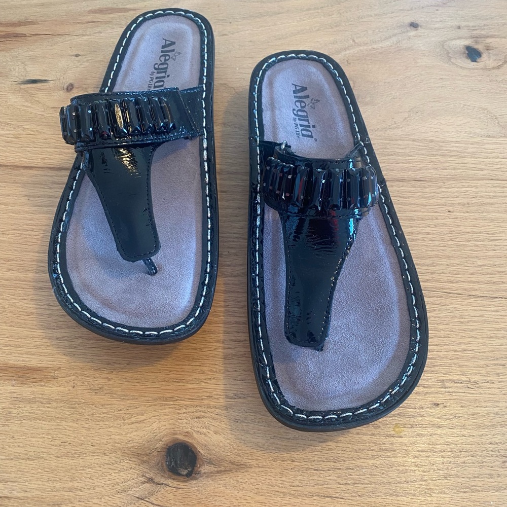 Alegria Black Leather Embellished Sandals Women’s eu41  New‎